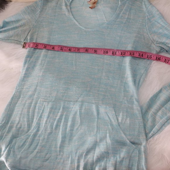 No Boundaries Light Teal Hooded Tunic with Pocket - Picture 7 of 9
